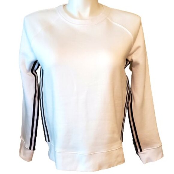 Athleta 24/7 Striped Crew Sweatshirt White Black Breathable Size M - Picture 1 of 9